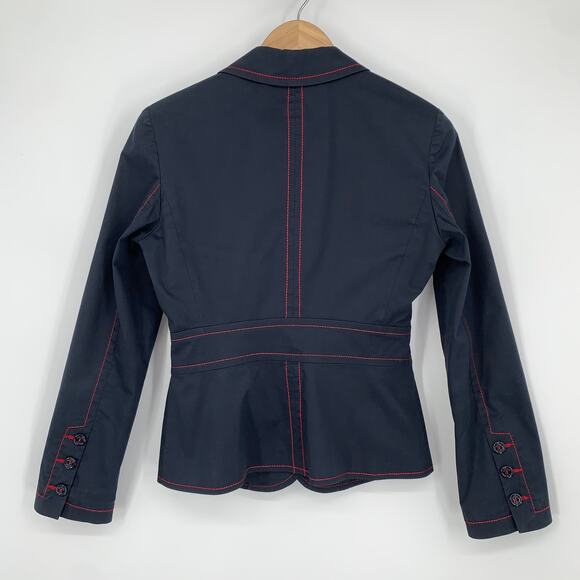 Moschino Navy Blazer With Red Contrast Stitching Peak Lapel Jacket - Picture 4 of 12